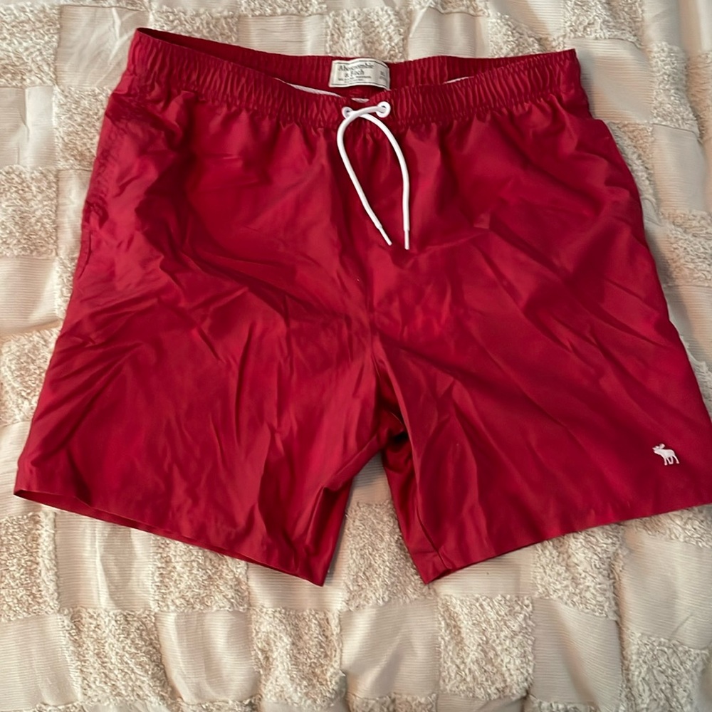 Abercrombie & Fitch Red Moose Logo Elastic Waist Stretch Short SwimTrunks Logo